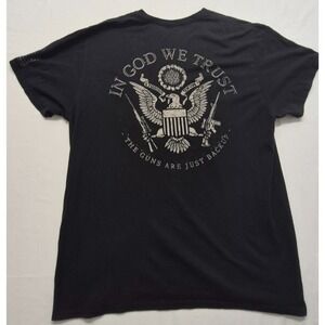 Buck Wear men's black graphic t-shirt XL "In God We Trust G#ns Are for Backup"